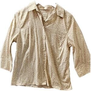 Chico’s Sz 0 SM Effortless‎ Cotton Adrienne Leopard Blouse Top No Iron Stretch